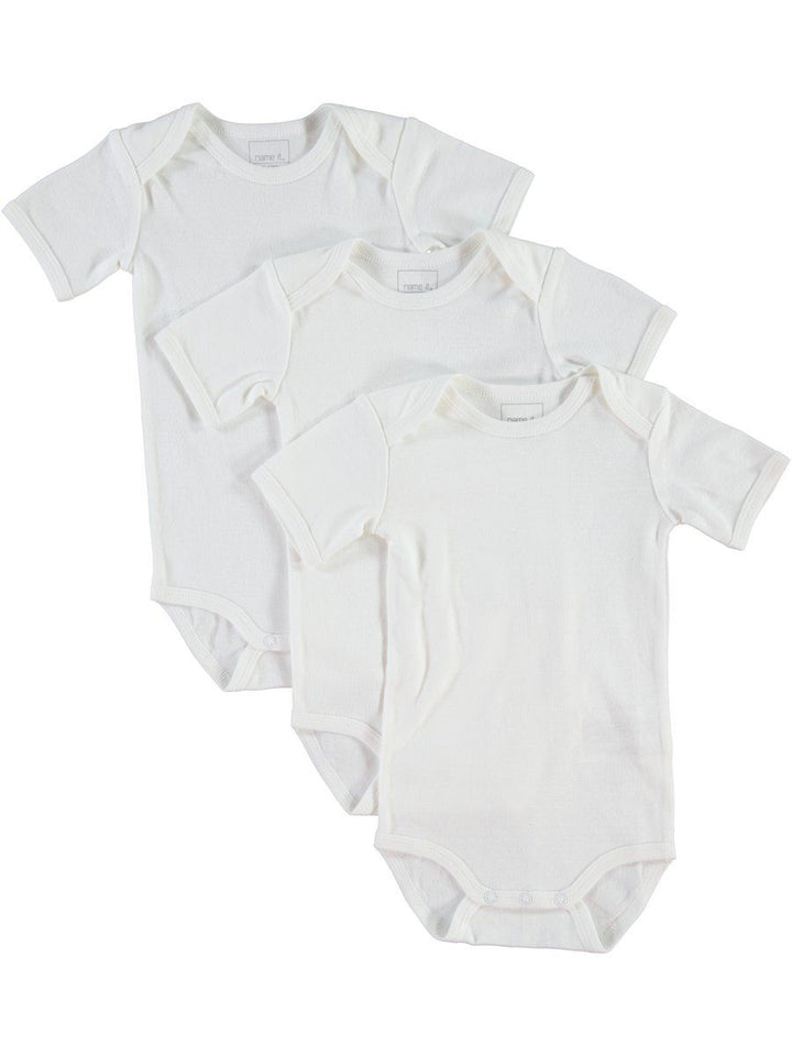 NAME IT 3er kurzarm Baby Basic Body Set in weiß Größe 50 bis 98