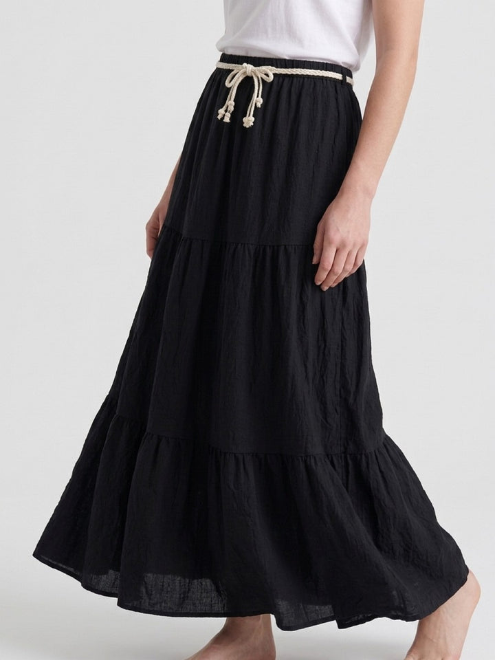 Hailys Damen Maxirock Schwarz mit Gürtel Sommerrock XS-XXL Boho Lang Rock