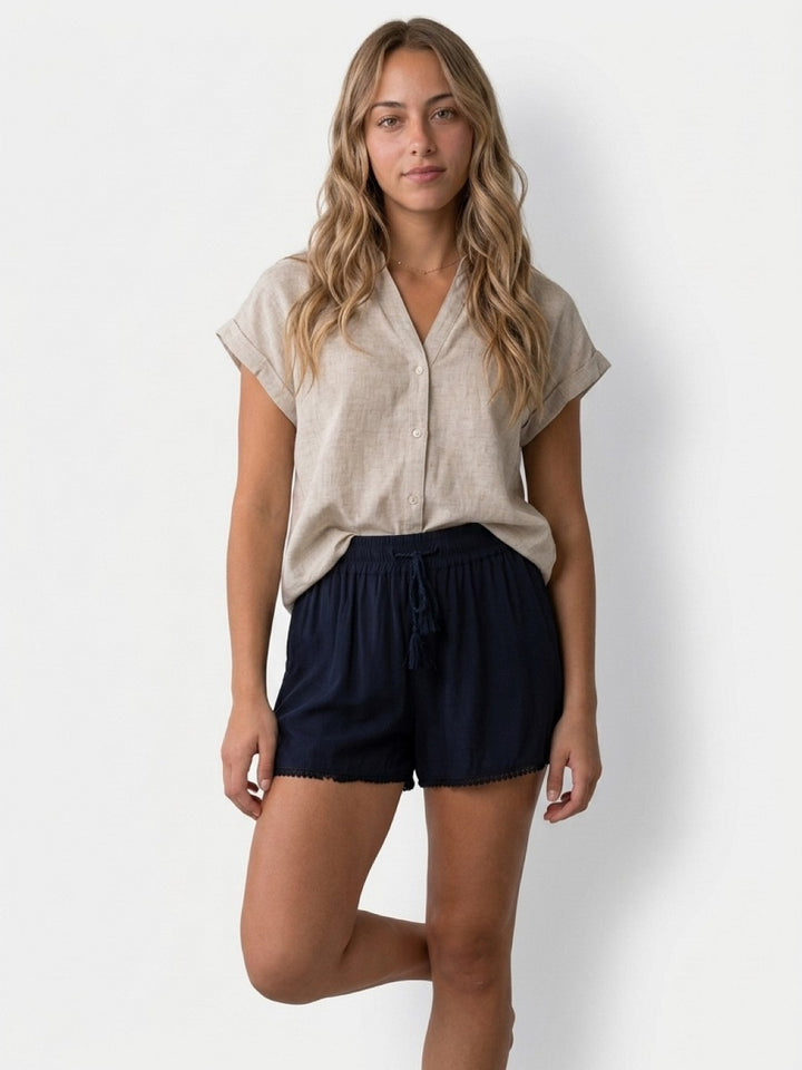Hailys Damen Shorts Dunkelblau Sommer Shorts mit Gummibund Bindeband XS - XXL