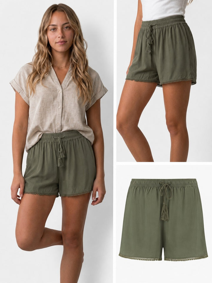 Hailys Damen Shorts Khaki Oliv Sommer Shorts mit Gummibund Bindeband XS - XXL