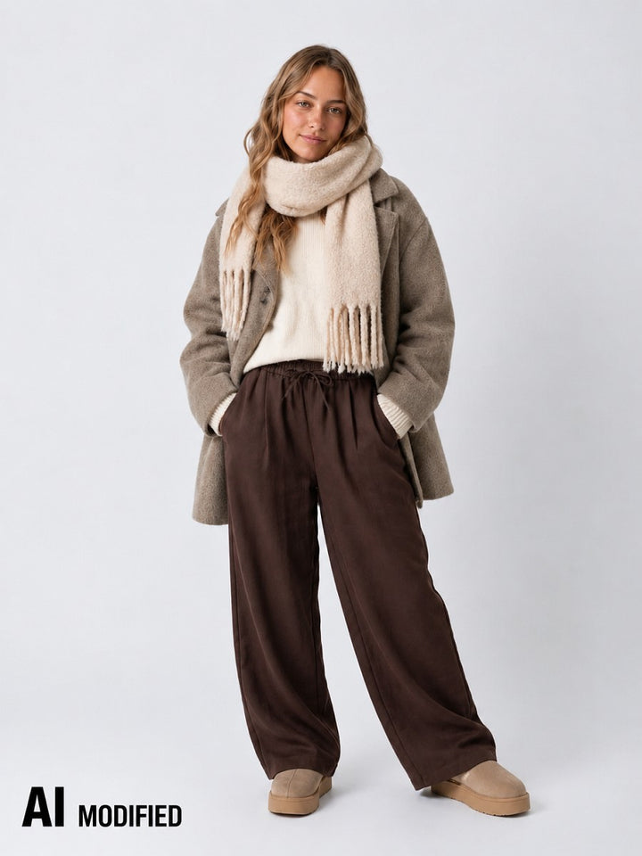 Hailys Damen Stoffhose Wide Leg Hose Braun High Waist Relaxed Fit XS – XXL