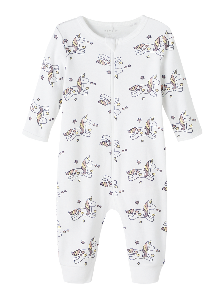 NAME IT Strampler ohne Füße weiß Zipper Reißverschluss Einhorn Größe 50 bis 98