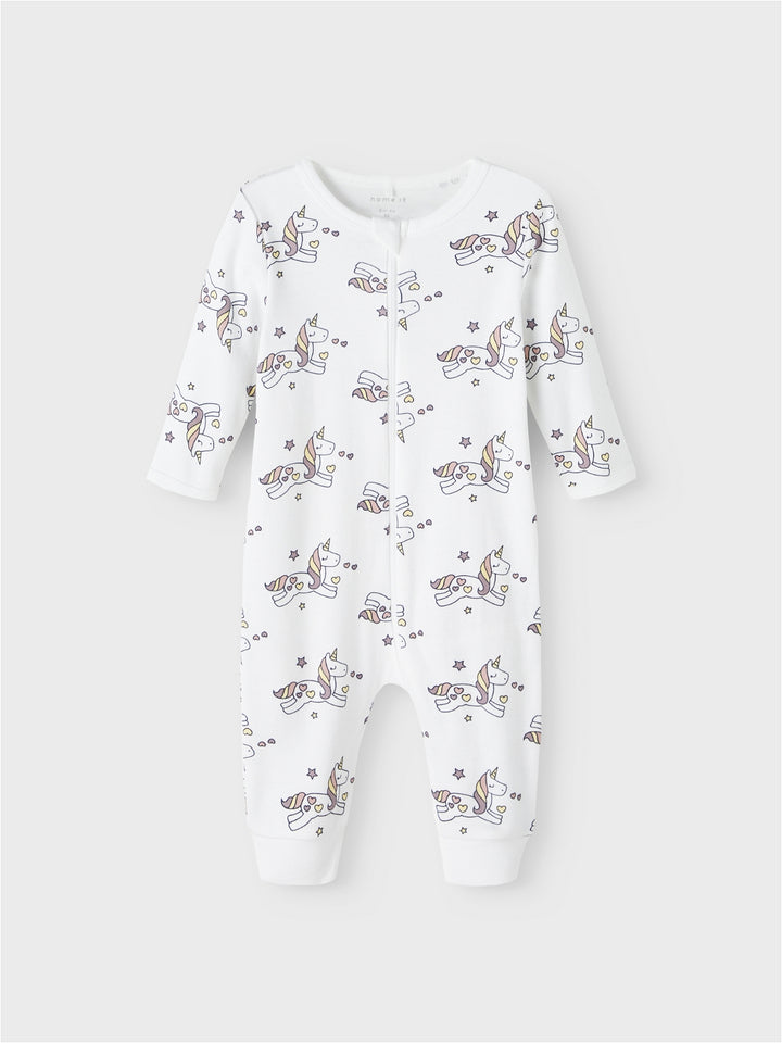 NAME IT Strampler ohne Füße weiß Zipper Reißverschluss Einhorn Größe 50 bis 98