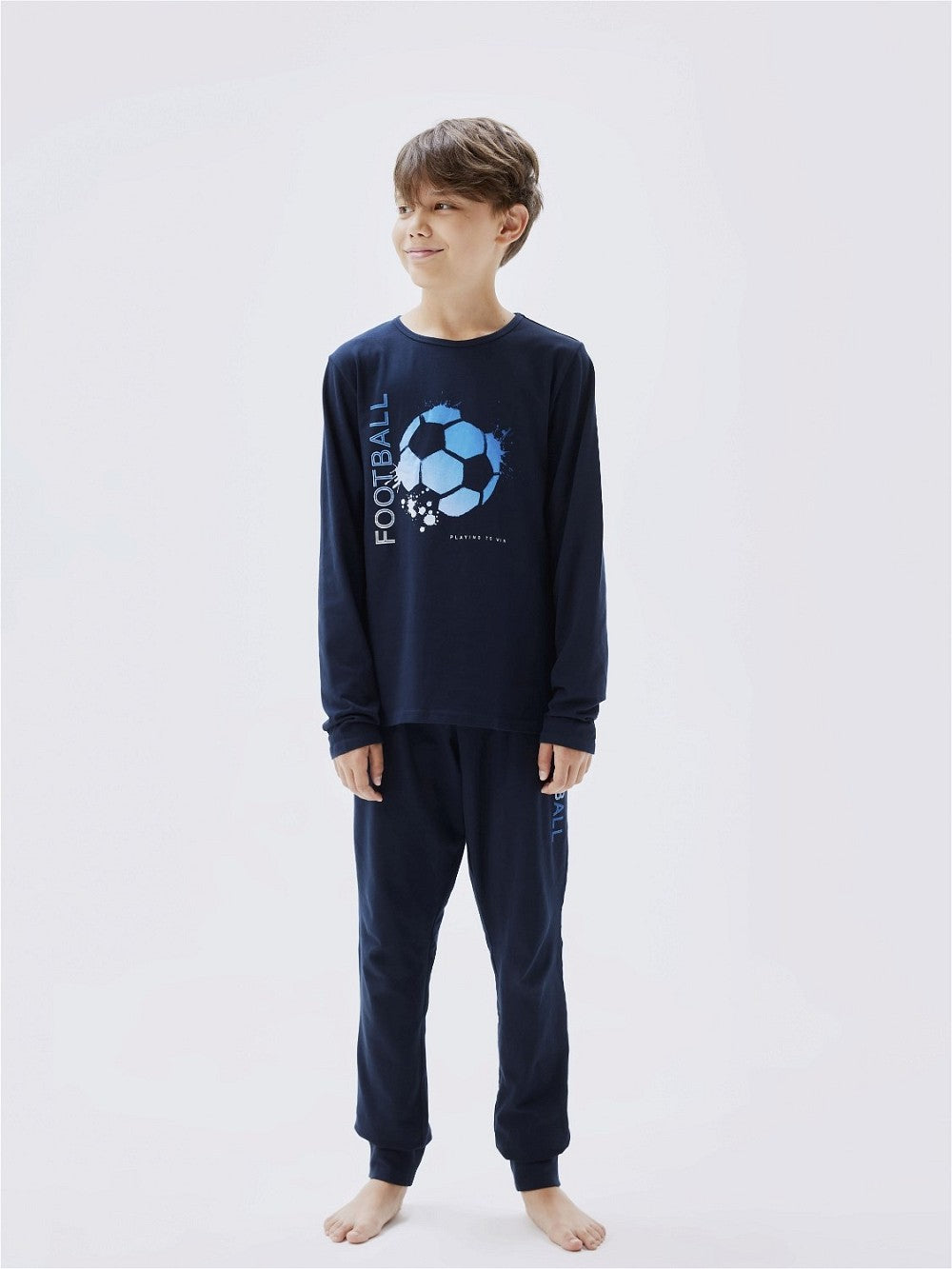 NAME IT Jungen Pyjama Schlafanzug dunkelblau Fußball Größe 86/92 bis 158/164