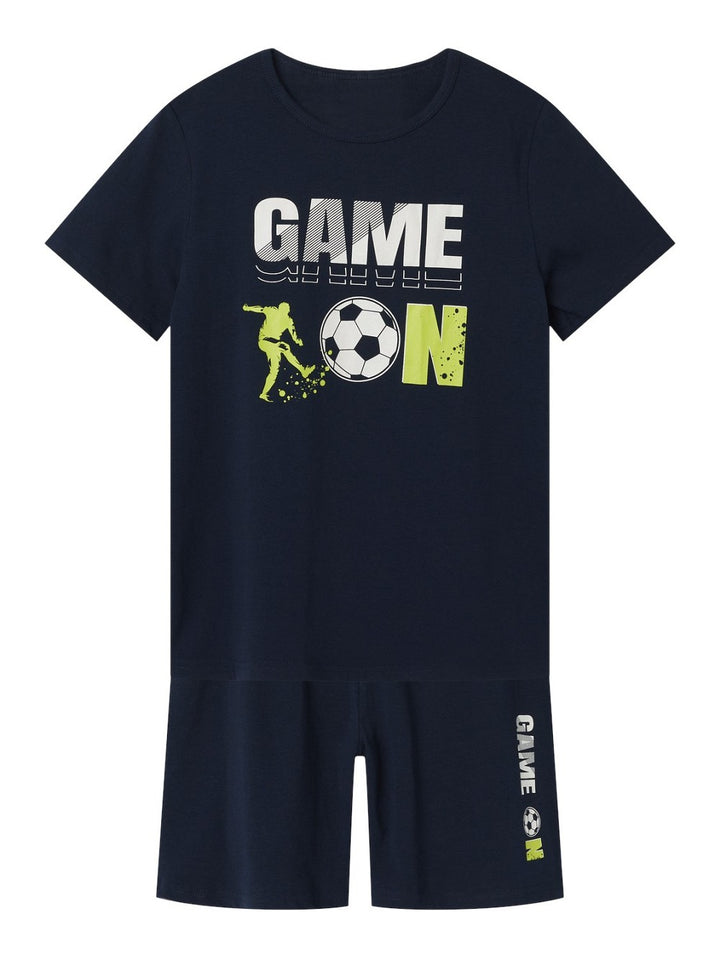 NAME IT kurzarm Pyjama Schlafanzug dunkelblau Fußball Größe 86/92 bis 158/164